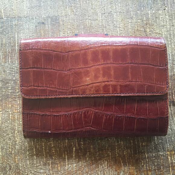 Brighton Clutch Wallet Organizer Croc Embossed Leather Vintage Retired Brown - Picture 2 of 11